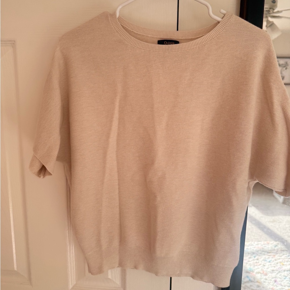 Beige Short Sleeve Sweater modern boxy design